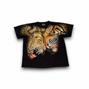 Vintage Rock Chang Lion & Tiger Fighting AOP Graphic T-Shirt Men's XL